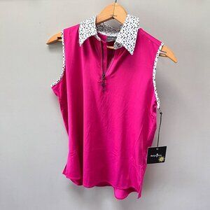 Belyn‎ Key Zip Keystone Print Sleeveless 1/4 Zip Polo Size Small. NEW